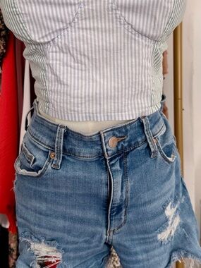 Universal Thread Blue and White Striped Bustier Crop Top